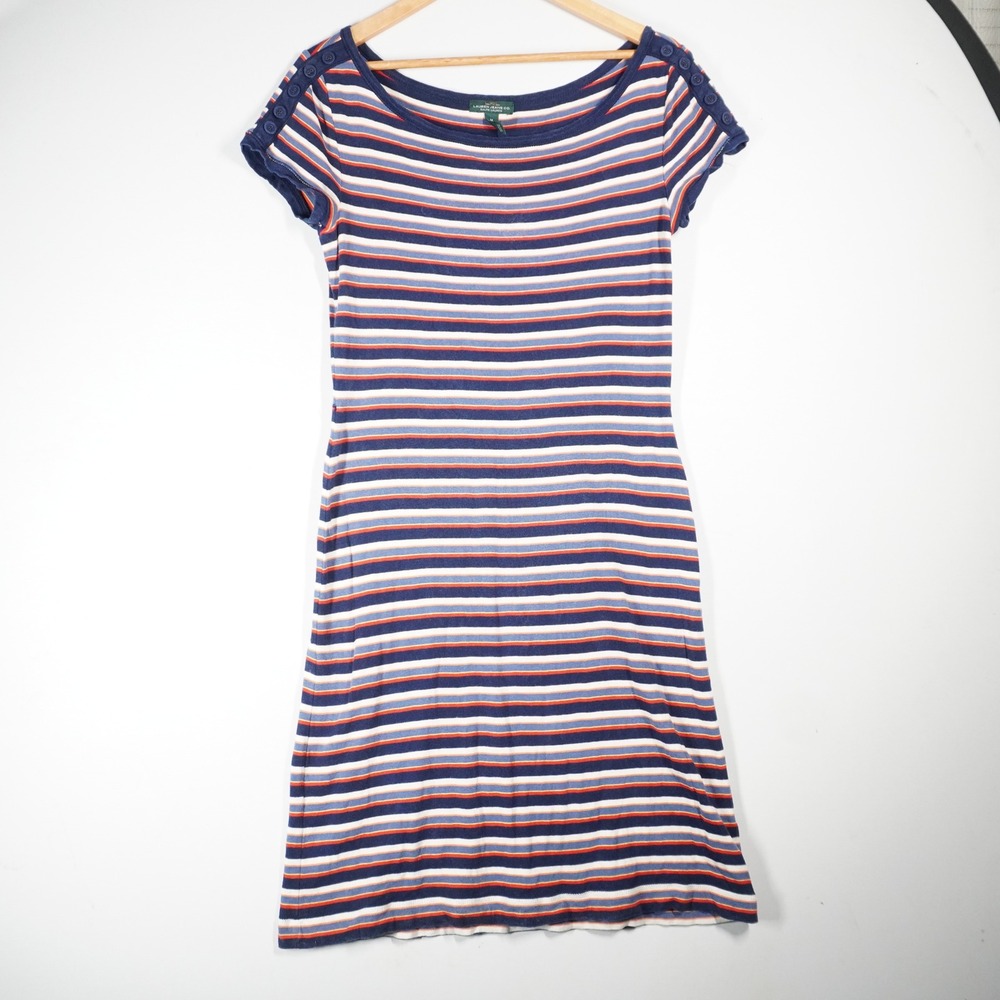 Lauren Jeans Co Ralph Lauren Dress Women M Navy‎ Blue Striped Nautical Casual
